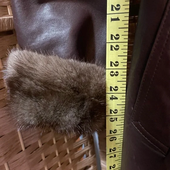 Brown Leather Jacket with Faux Fur Trim - Picture 11 of 11
